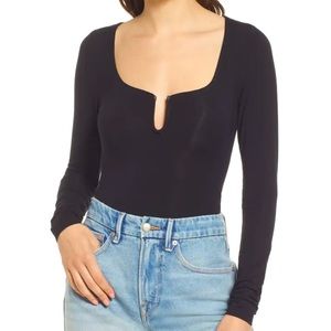NWOT Good American Good Touch U Ring Long Sleeve Black Bodysuit Large